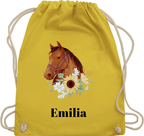 Turnbeutel Rucksack - Pferd - Pferde Mädchen Geschenk I Pferdekopf - Unisize - Gelb - beutel pferderucksäcke pferden stoffbeutel tasche pferderucksack pferdemotiv sportbeutel kindergarten