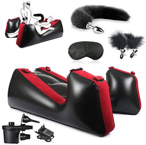 BDSMLOVE Canapé Gonflable Sexuel avec Pompe, Menottes Bondage Sexe Canapé Plug Anal Pinces à Tétons Masque pour les Yeux Ensemble de Sextoys Plaisir