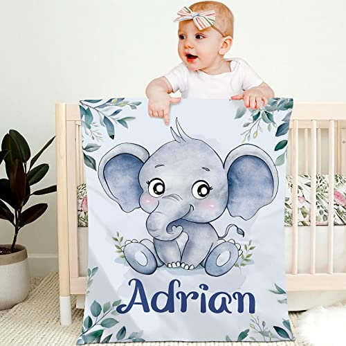 Papasgix Coperta Personalizzata per Neonato/Neonata - Tema Elefante, Morbida e Spessa - Regalo Personalizzato per Compleanno, Natale (70X100CM)