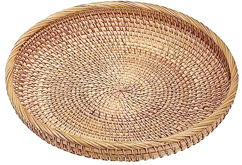 TOLIDA Plateau de service en rotin - Rond tissé - Plateau en osier - Plateau décoratif - Panier de rangement pour fruits, pain, biscuits, bonbons, jouets - 30 cm - XL