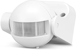 Garza - Detector de Movimiento por Infrarrojos orientable para Interior y Exterior, Protección IP44, Tiempo y luminosidad Regulables, Ángulo detección 180º, Blanco (Paquete de 2)