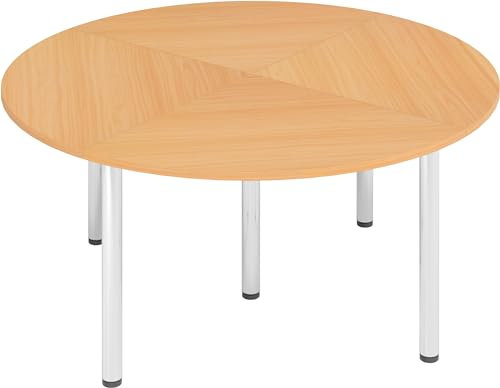 bümö Konferenztisch Kreis-Form 160x160 cm großer Besprechungstisch rund in Buche, Besprechungstisch mit Chromfüßen, Meetingtisch für 4 Personen, Tisch für Besprechungsraum & Meeting