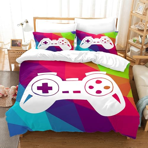PORJDN Housse de Couette Gaming Ensemble de literie garçons Gamepad Taie d'oreiller 65x65cm Ensemble Effet 3D Gamepad Impression Microfibre Housse de Couette. (Style D, 200x200cm)