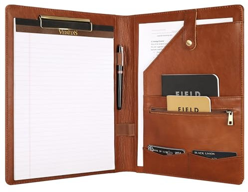 Personalisiertes Leder-Padfolio für Linkshänder, Business-Portfolio-Ordner mit Klemmbrett, Rechtsblock, Portfolio-Mappe für Herren/Damen, Ölbraun