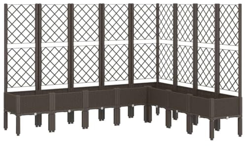 vidaXL Jardinière avec Treillis, Lit Surélevé, Bac à Fleurs, Pot de Plantes, Boîte à Fleurs Jardin Patio Terrasse Extérieur, Marron PP