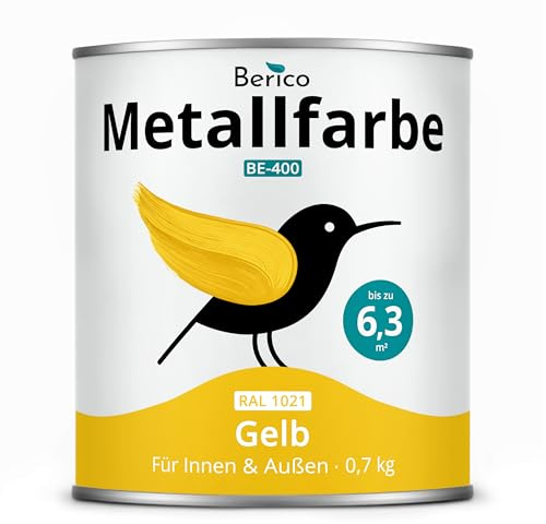 Berico Metallfarbe - Gelb - 0,7 Kg - 4in1 Premium Metallschutzlack - Direkt auf Rost - Für Stahl, Zink, Aluminium, Kupfer und Eisen