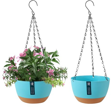 EACHPT Vasi da Parete, Vasi da Appendere in Plastica, 2 pezzi Rotonda Vasi Sospeso per Piante, vasi da fiori sospesi per esterni con fori di Drenaggio e Sottovaso Rimovibile per Giardino Domestico