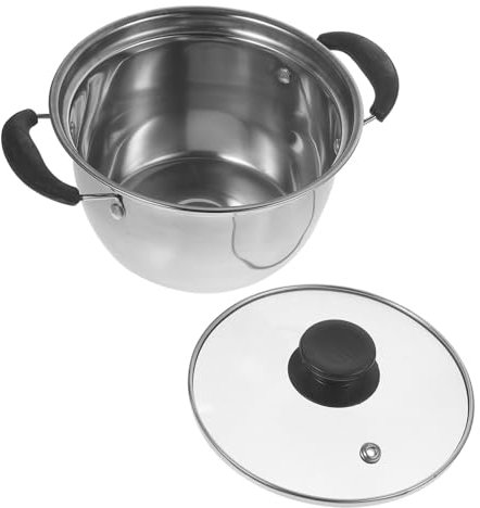 Generico Pentola Acciaio Inossidabile con Manici Doppio Casseruola Profonda Lucida Pentola Da Cucina con Coperchio Capacità per Zuppe e Cottura Induzione