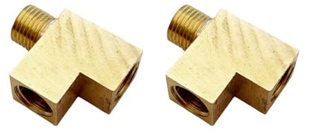 Sarini Angle Adaptor, T-Splitter Oil Pressure Sensor T-Piece Oil Pressure Gauge Adapter M10 x 1 Male to 2 M10 x 1 Female Adapter Brass
