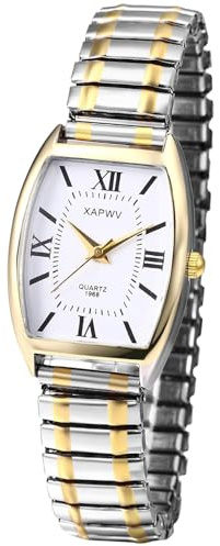 Oidea Elastic Strap Watch for Women: Rectangular Women's Easy Reader Watch Large Face Stretch Band Wristwatch Stainless Steel Band Analog Quartz Ladies Watch