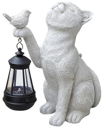 Dtaigou Solar-Katzen-Gartenfigur mit Lichtern, Katzenstatue mit Solarlaterne | Solargartenfiguren,Rasen- -Statue, Outdoor-Solarlicht-Gartenfiguren für Garten-Balkon-, Wohnzimmer