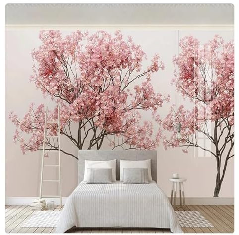 3D-Tapete, romantische rosa Blumenbäume, Fototapete, Wandbild, Wandbehang, Gemälde, Schlafzimmer, Wohnzimmer, Dekoration für Zuhause, 150 x 105 cm (59,1 x 41,3 Zoll)