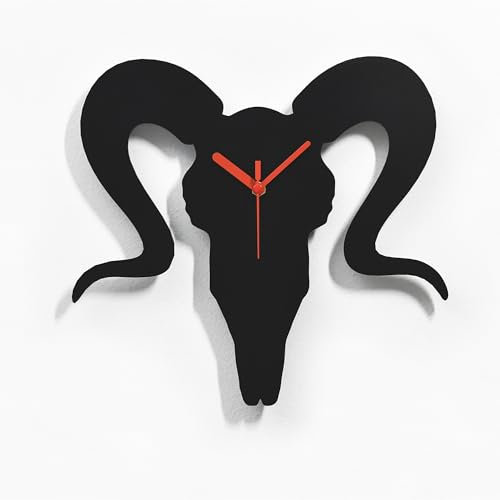 Animal Skull Silhouette Wall Clock - Horn Skull Wall Decor - Hunter Gift - Cabin Decor - Mountain Ram Horns Clock - Office Decor - Ram Head