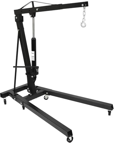Engine Hoist, 2 Ton Folding Engine Lift with 6 Wheels, 4400 LBS Heavy Duty Steel Hydraulic Shop Engine Crane, Cherry Picker Engine Hoist for Garage Workshop