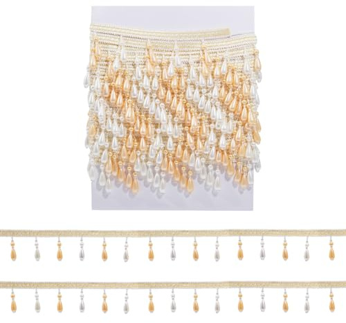 GLOBLELAND Flecos de perlas de 6 m con forma de lágrima, 5,8 cm de ancho, con colgante de perlas, cintas de poliéster, apliques de cadena para cortinas, bricolaje y decoración de bodas