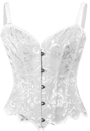 Eauptffy Corsetto Bianco, Bustino Corsetto Donna Nero Bustier Con Spalline Controllo Della Pancia Lingerie Raso Con G-String Vittorian Corpo Curvy Shapewear Per Adulti Halloween