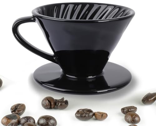 HNCY Kaffeefilter Porzellan, Permanent Kaffeefilter aus KeramikKaffeefilter Porzellan Größe 2 für 2 Tassen Kaffee, Kaffee Filter Aufsatz für Zuhause, Café, Geschenk für Mama, Papa, Freunde (Schwarz)