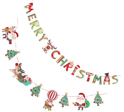 VICASKY 2stücke Weihnachten Papier Wimpelkette Party Dekoration Weihnachtsbanner Fenster Tür Wand Kaminsims Weihnachtsdeko Weihnachtsfeier Weihnachtsmuster Weihnachtsfarben Weihnachtsatmos