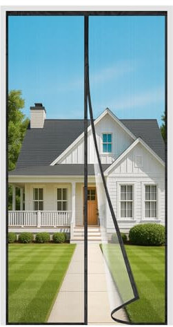 Fliegengitter Balkontür Magnet, 85x200cm Insektenschutz Balkontür 3.8cm Breites Klettband Stärkere Magneten Ohne Bohren für Wohnzimmer Terrassentür Schwarz