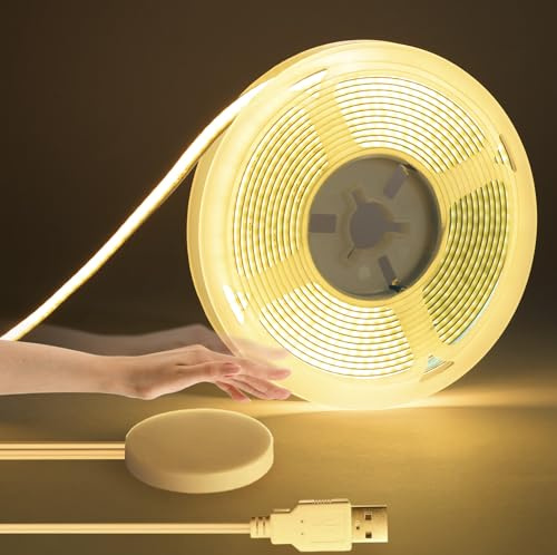 LRGBST 5V USB COB LED Streifen, 2M Warmweiß Dimmable LED Strip Light With Berühren und Hand Sweep Dimmer Schalten For Akustikpaneele Vitrinen Regal Schrank Beleuchtung