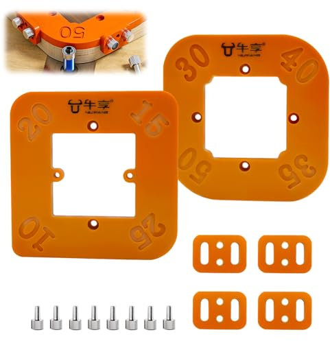 Lot de 2 Gabarits de Fraisage à Rayon D'angle, 4 en 1 R10 R15 R20 R25 R30 R35 R40 R50, Outillage Bois Gabarit Defonceuse a Bois, avec Vis de Fixation et Trimmer