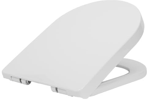 Harbour Housewares Square Toilet Seat - White - Pack of 1 - Antibacterial Soft Close Toilet Seat Universal Plastic Loo Top Lid with Slow Closing Hinges, Fixings & Fittings