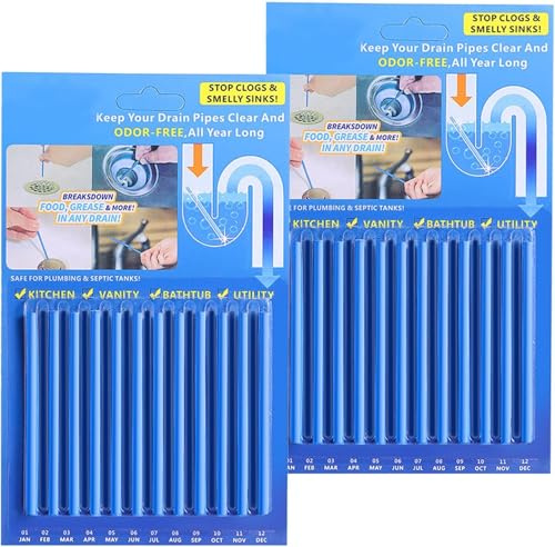 2 Pz da 12 Bastoncini per la Pulizia del Dreno del Lavandino della Cucina, Bastoncini per la Pulizia del Sewer, Bastoncini per la Detergente del Bagno, Bastoncini Deodoranti, Bastoncini per la Rimozio