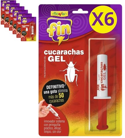 FLOWER x 6 Insecticida Anti Cucarachas Formato Jeringa 10 gr | Jeringuilla Anticucarachas Eficaz Elimina y Mata Cucaracha | Gel Atrayante y Duradero | Interior y Exterior | Aplicación Fácil y Segura