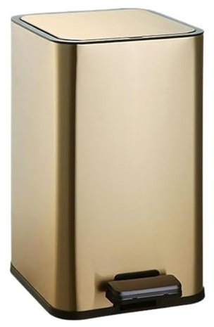 Fashionable Indoor Garbage Bin, Stainless Steel Trash Can with Lid, Square Pedal Trash Can, Soft Close Step Garbage Can with Removable Liner Bin for Living Room, Bedroom, Office,Get More Storage(Gold