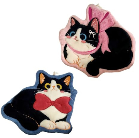 MSLSOZ 2Pz Asciugamani Carini con Motivo Gatto, Asciugamani Morbidi e Assorbenti da Appendere per Bagno e Cucina, Asciugamani Decorativi da Appendere per il Viso - Regali per Compleanno, Natale, Addio