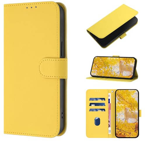 CASEONJAN Cover per iPhone 14 / iPhone 13, Custodia a Portafoglio Cover a Libro in Pelle PU [Slot per Schede], Flip Caso Antiurto Case per iPhone 14 / iPhone 13 (Giallo limone)
