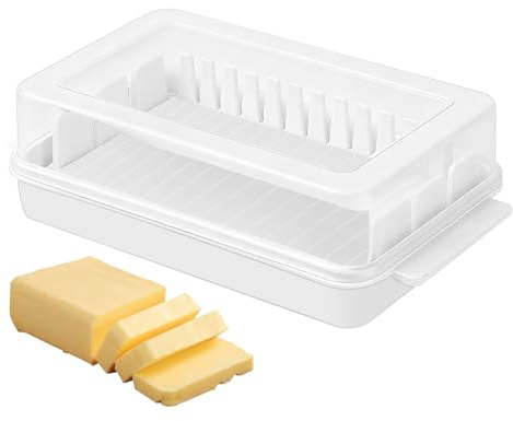 Einfache zu Reinigende und Transparente Butterdose, Geeignet zur Lagerung von Butter, Kuchen und Käse, Passt In die Seitenschublade des Kühlschranks und Auf die Küchenttheke, 16,5 × 5 × 9,5 Cm, Weiß