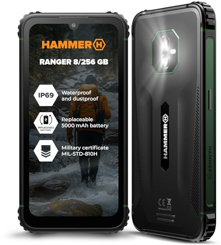 Hammer H Ranger Outdoor Cellulare, Smartphone, 4G LTE, 8/256 GB, 5000 mAh, Display da 6 pollici, Ultrawide da 50 MP, IP69, Gorilla Glass 5, NFC, Biometria, Jack da 3,5 mm, Dual SIM, eSIM