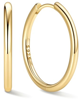 ChicSilver Creolen Gold Klein Ohrringe Silber 925 Rund Hoop Earrings Damen | 8/10/12/14/16/18/20mm Silber/Gold/Rosegold/Schwarz Huggie Kreolen Helix Piercings Hypoallergen Ohrschmuck für Frauen Herren