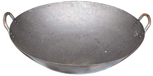 YHEIANJ Wok per soffritto, Wok/Padella in ghisa - Pentola Tradizionale in Ferro con Rivestimento Antiaderente Fatta a Mano, Materiale in ghisa anodizzata Dura, 43 cm