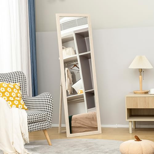 HOMCOM Ganzkörperspiegel 160 x 50 cm Standspiegel Splitterfrei, Weiß | Rechteckig, Mit Steinoptik, Wandspiegel Zum Anlehnen, Stehen, Spiegel für Wohnzimmer Schlafzimmer Flur