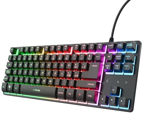 GXTrust Thado Tastiera Gaming TKL Italiano QWERTY, Design Compatto, Nero | più Piccolo del 20%, Cavo USB 1,8 m, Anti-Ghosting, LED Keyboard USB a Membrana per PC Laptop