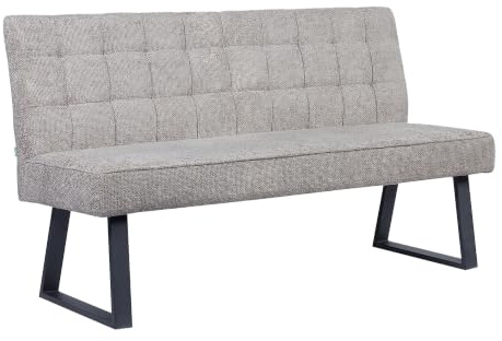 DUBI Möbel Sitzbank Clara 160 cm mit Federkernpolsterung – Moderne Esszimmerbank Hellgrau – Gepolsterte Küchenbank mit 15 cm Polsterung & Metallbeinen Schwarz