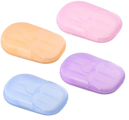 Daleweo Papier Savon Jetable Portable, Lot De 4, Papier Savon De Voyage, Quatre Parfums pour Le Lavage des Mains, Jaune, Violet, Bleu, Rose