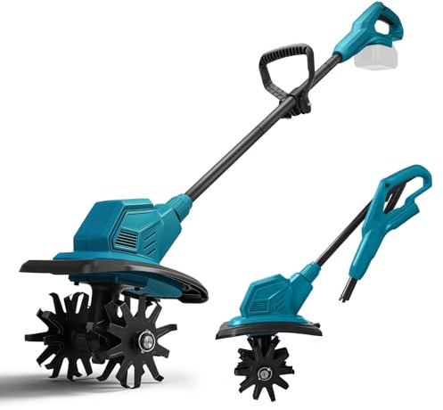 Batteridriven jordhacka för Makita 18 V batteri, 800 W vikbar trädgårdfräs elektrisk, borstlös motor, 387 varv/min hastighet, 18 cm arbetsdjup och 20 cm arbetsbredd (utan batteri)