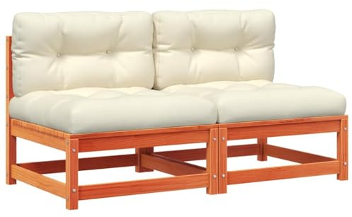 Mhdvray Lounge-Sofa Set 2er Kiefer massiv 70x70x67 cm wachsbraun mit cremefarbenen Oxford-Kissen modular für Garten Balkon Terrasse