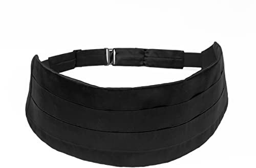 Remo Sartori – Kummerbund aus Seide, Schwarz, mit 3 Gelegten Falten, Verstellbar, Made in Italy, Herren (von 76cm bis 90cm)