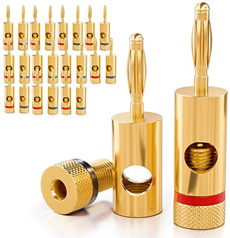 deleyCON 24x Banana Plug 24K Gold Plated and Screwable for Cable Boxes Amplifiers AV-Receiver Power Amplifiers HiFi Stereo Systems
