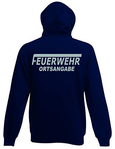 Shirt-Ideen.com Feuerwehr Sweat-Jacke mit Kapuze, Navy Blue, Bedruckt Mir Neongelb oder reflexsilber