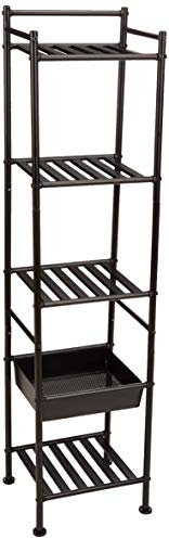 Amazon Basics Estante de con cesta, 5 niveles, 28.5P x 34.49W x 140.28H cm, Negro