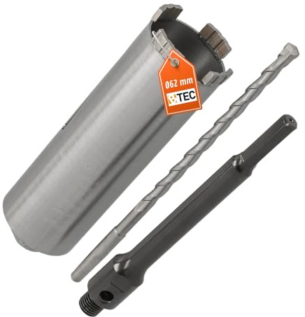 Diamant Bohrkrone Sechskant lang (200mm) Aufnahme und Zentrierbohrer Nutzlänge 180 mm Ø 62 mm Betonbohrkrone Kernbohrer