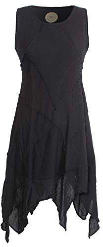 Vishes - Alternative Bekleidung - Armloses Einfarbiges Patchwork Zipfelkleid aus handgewebter Baumwolle schwarz 46-48