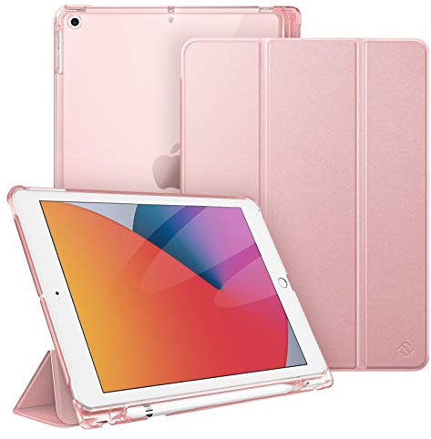 Fintie Funda Compatible con iPad 10,2 2021/2020/2019 (9.ª, 8.ª y 7.ª Gen) con Soporte Integrado para Pencil - Trasera Transparente Carcasa Ligera Auto-Reposo/Activación, (Oro Rosa)