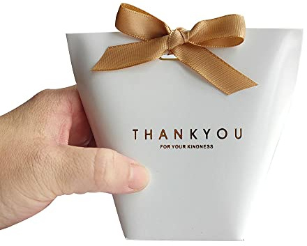20 Stück Geschenktüten Klein Thank You Geschenktüte Hochzeit für Weihnachtsgeschenkverpackung (Weiß)