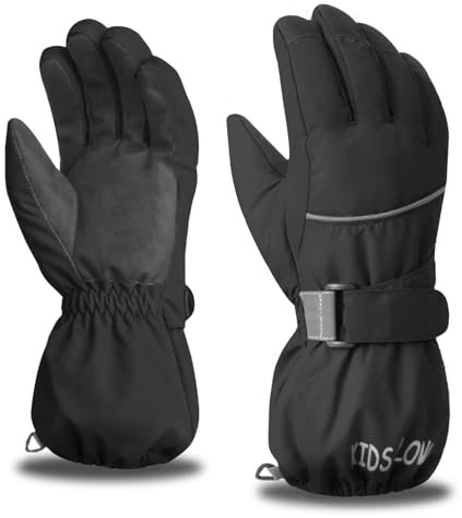 Azarxis Skihandschuhe für Kinder, Warme Winterhandschuhe, Winddichte Verdickt Handschuhe für Laufen Skifahren Wandern Snowboard (Schwarz, L (11 - 14 Jahre alt))